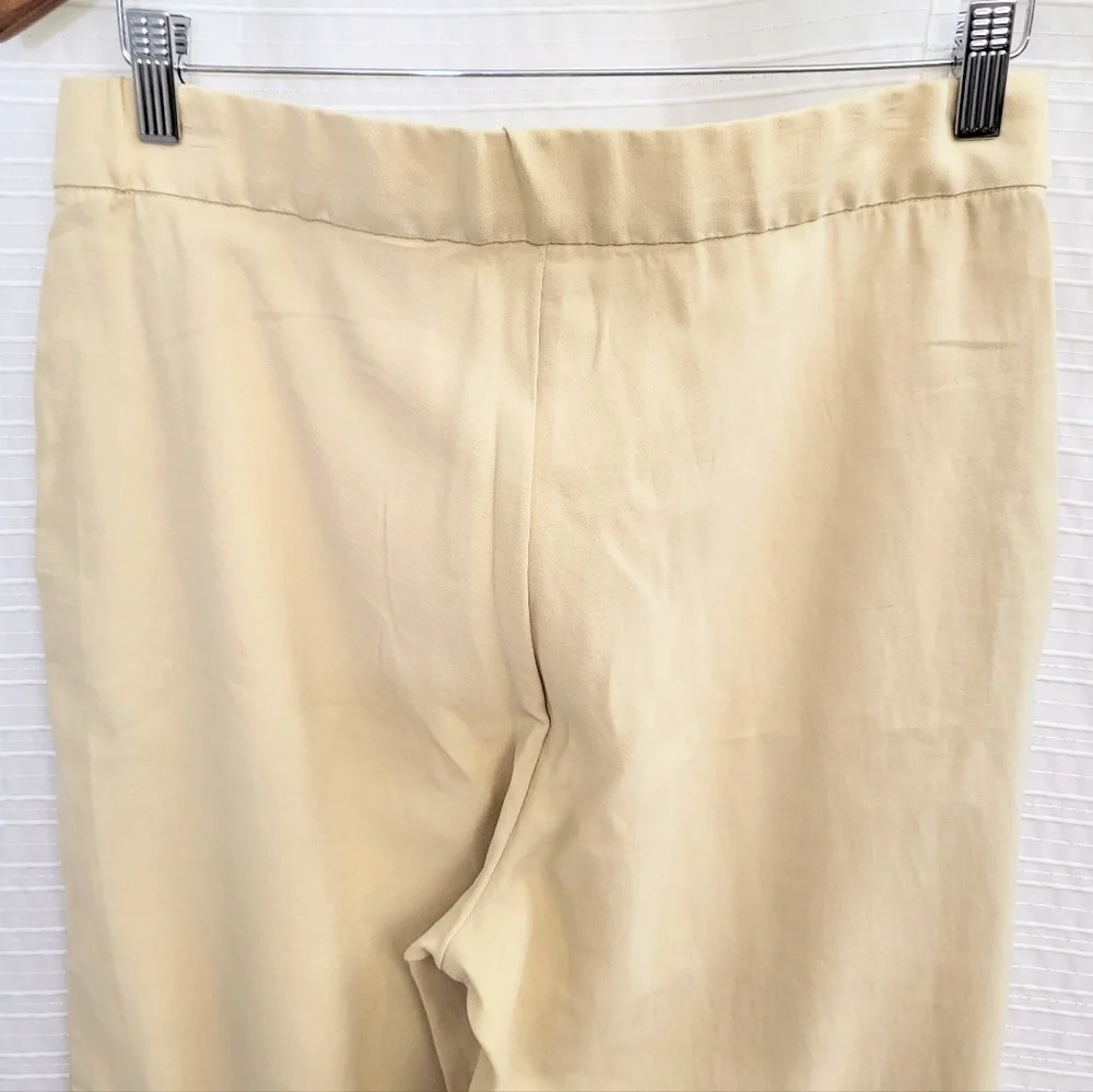 Elegant High Waist Wide Cut Pants Soft Drapey Split Hem Pale Yellow Women's 10
